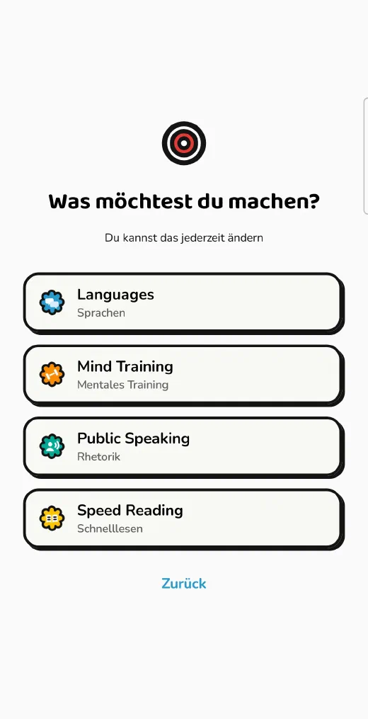 Tulbrain: die Frage „Was möchtest du machen?“ mit Languages, Mind Training und Speed Reading