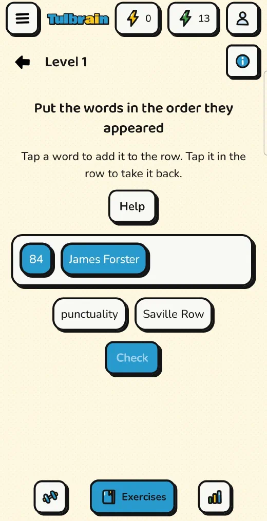 Tulbrain: In Order, two keywords already in the row and two left to place