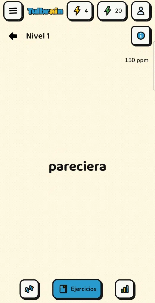 Tulbrain: Lectura en destellos, una palabra en el centro a 150 palabras por minuto