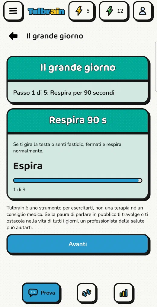 Tulbrain · La schermata Il grande giorno in Public Speaking
